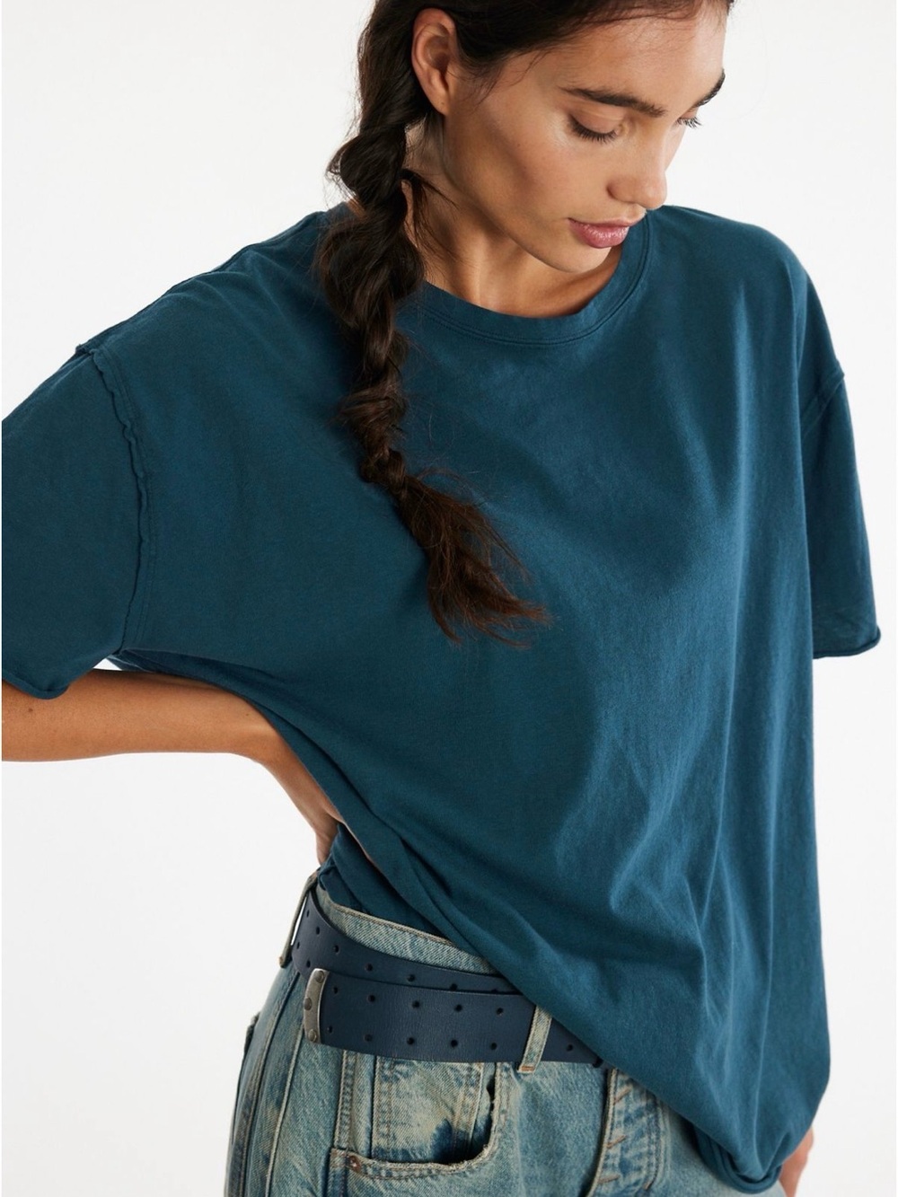 We The Free Nina Tee Relaxed Navy Short Sleeve Crew Tee